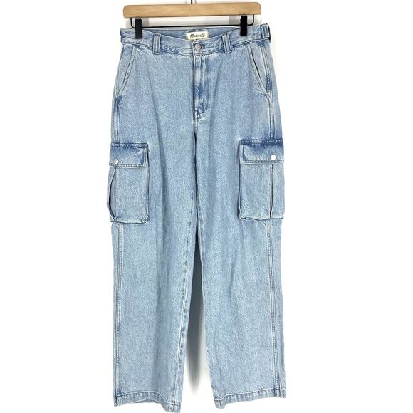 Madewell Low Slung Cargo Jeans Size 26 Womens Blue Denim Mid Rise Straight Leg - Picture 1 of 11